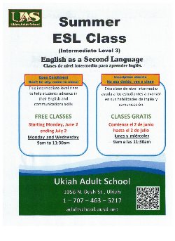 Summer ESL class poster.